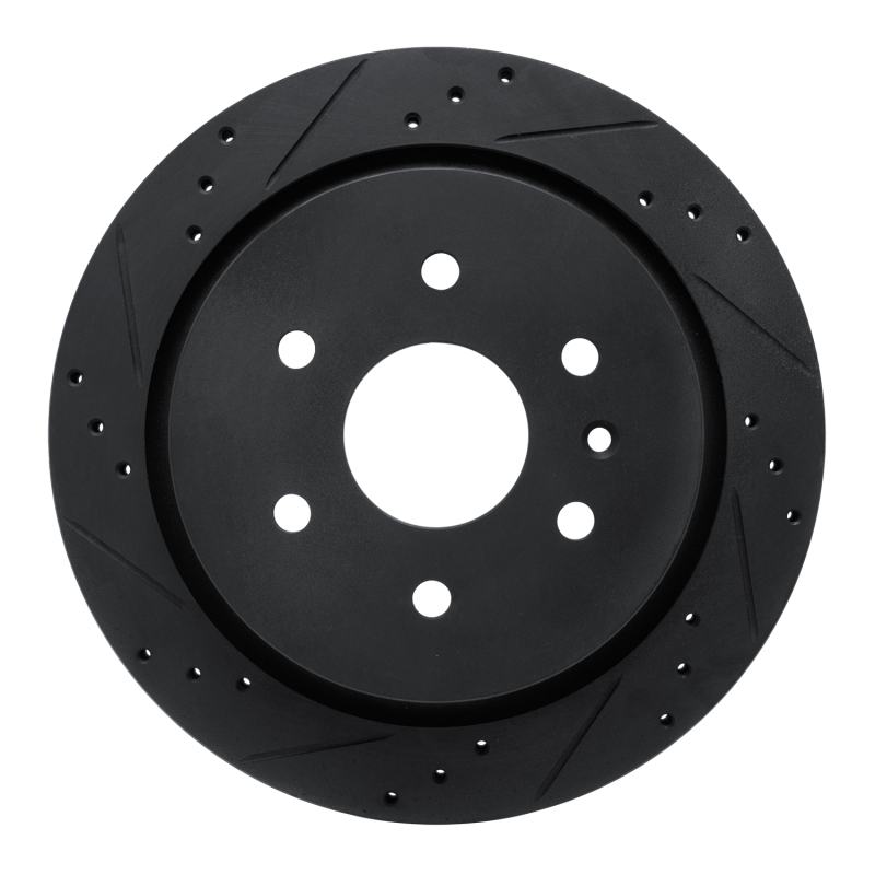 Cadillac XTS Brake Rotor (1) - Rear Left - R1 Concepts - Drilled & Slotted - Black - `13-`19